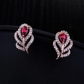 Leaf design fashion earring with crystal 321556