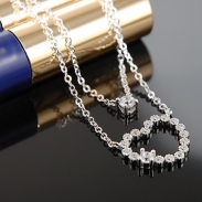 Popular Korean style double chain heart zircon necklace