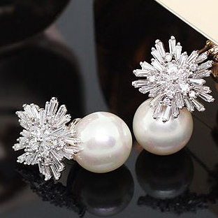 Popular Korean style zircon and pearl ea...